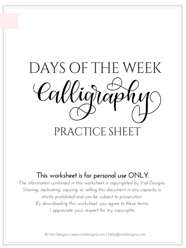 Days of The Week Free Calligraphy Worksheet by Vial Designs | PDF ...