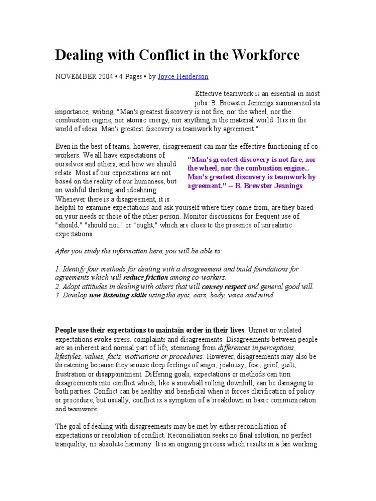 Dealing With Conflict in The Workforce | PDF | Conflict Resolution ...
