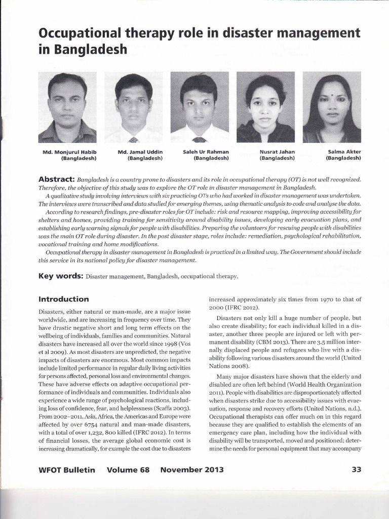 Therapy Role In: Occupational in Disaster Management | PDF ...