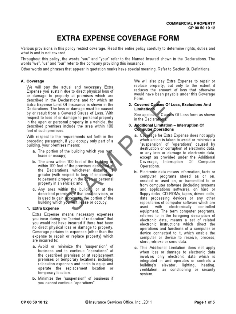 Extra Expense Coverage Definition