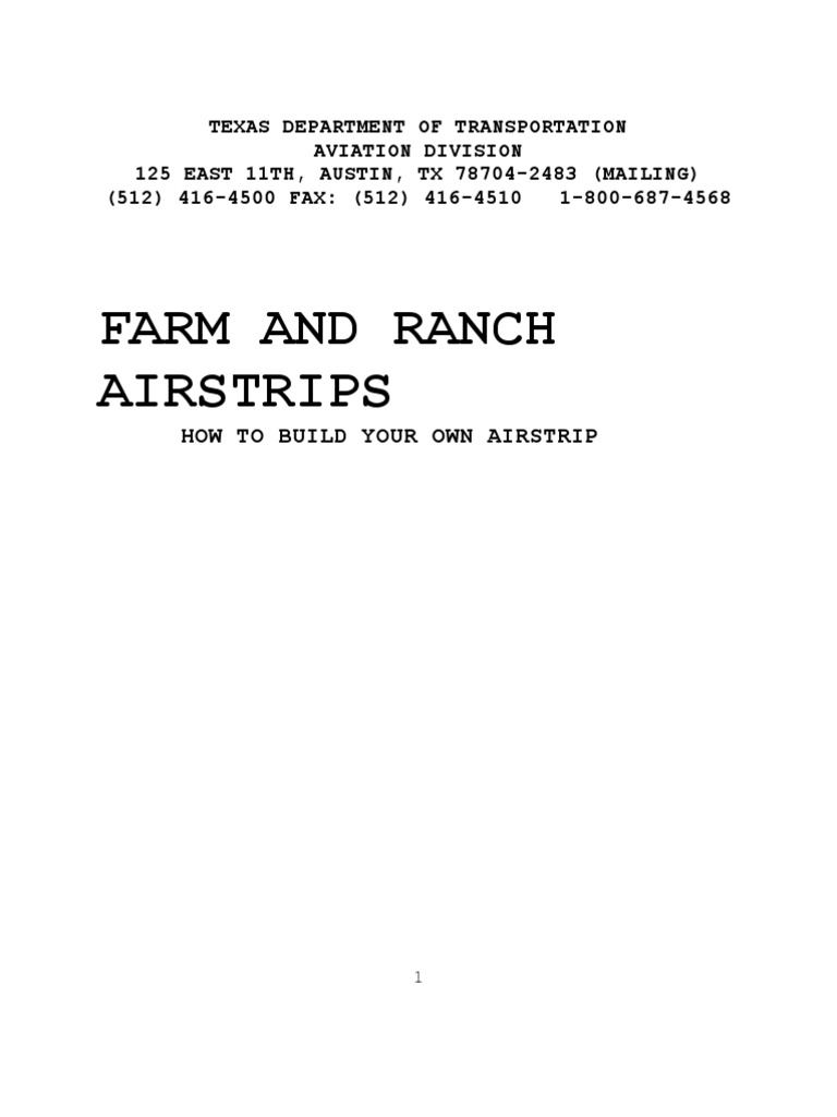 Farm and Ranch Airstrips How To Build Your Own Airstrip PDF Runway