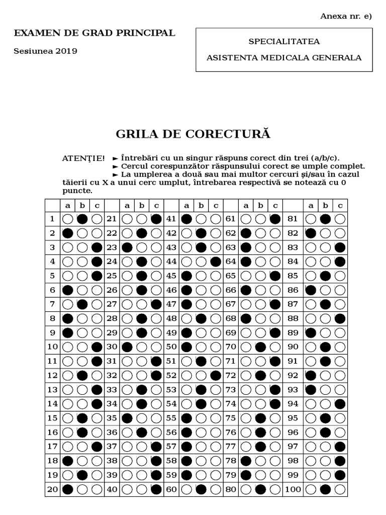 2019 Grad Principal 01 Corectura Test Grila Amg.2019 PDF | PDF