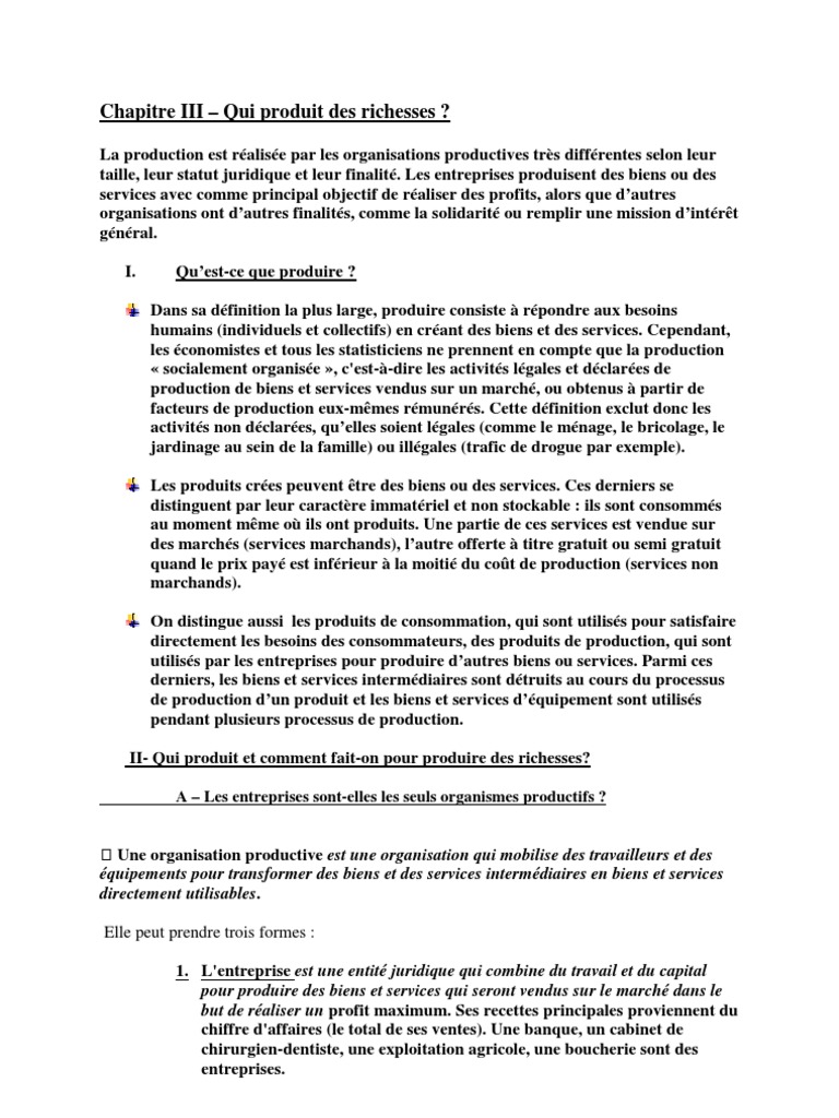 Exercice Ses Seconde Corrigé Qui Produit Des Richesses