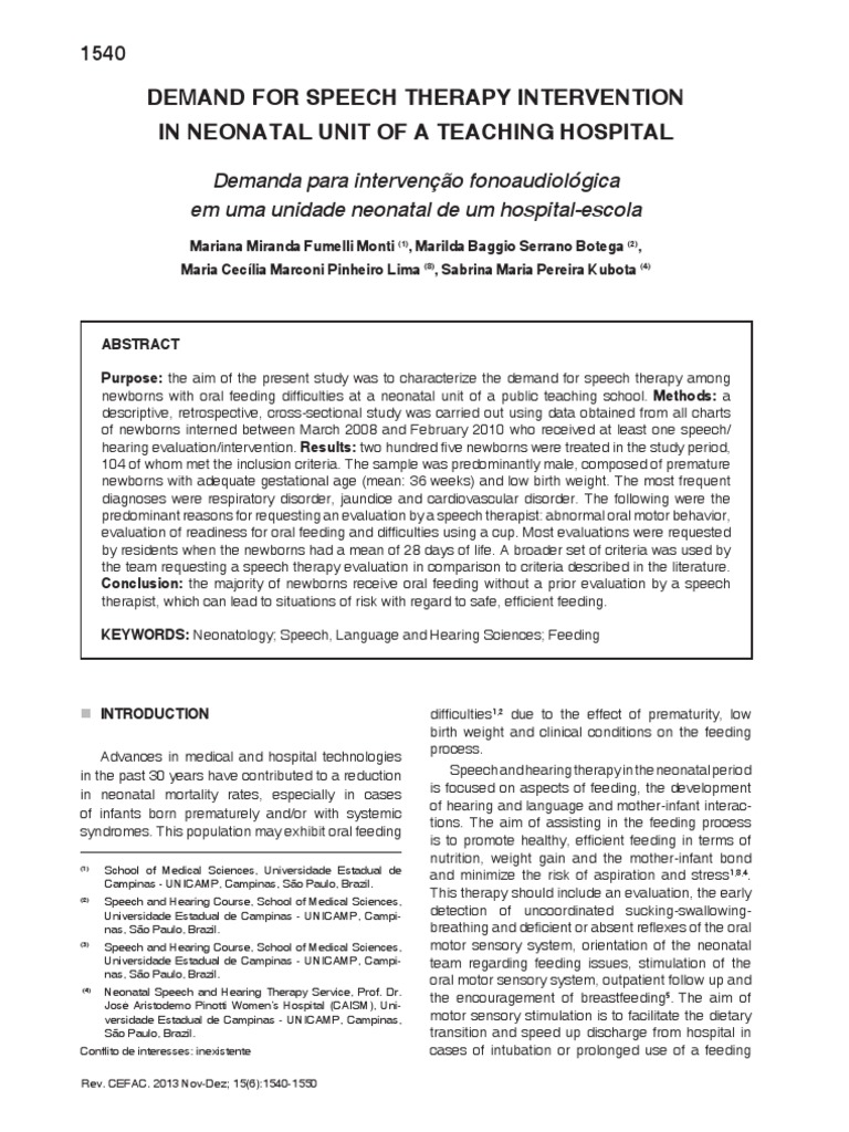 Demand For Speech Therapy Intervention in Neonatal Unit of A Teaching ...