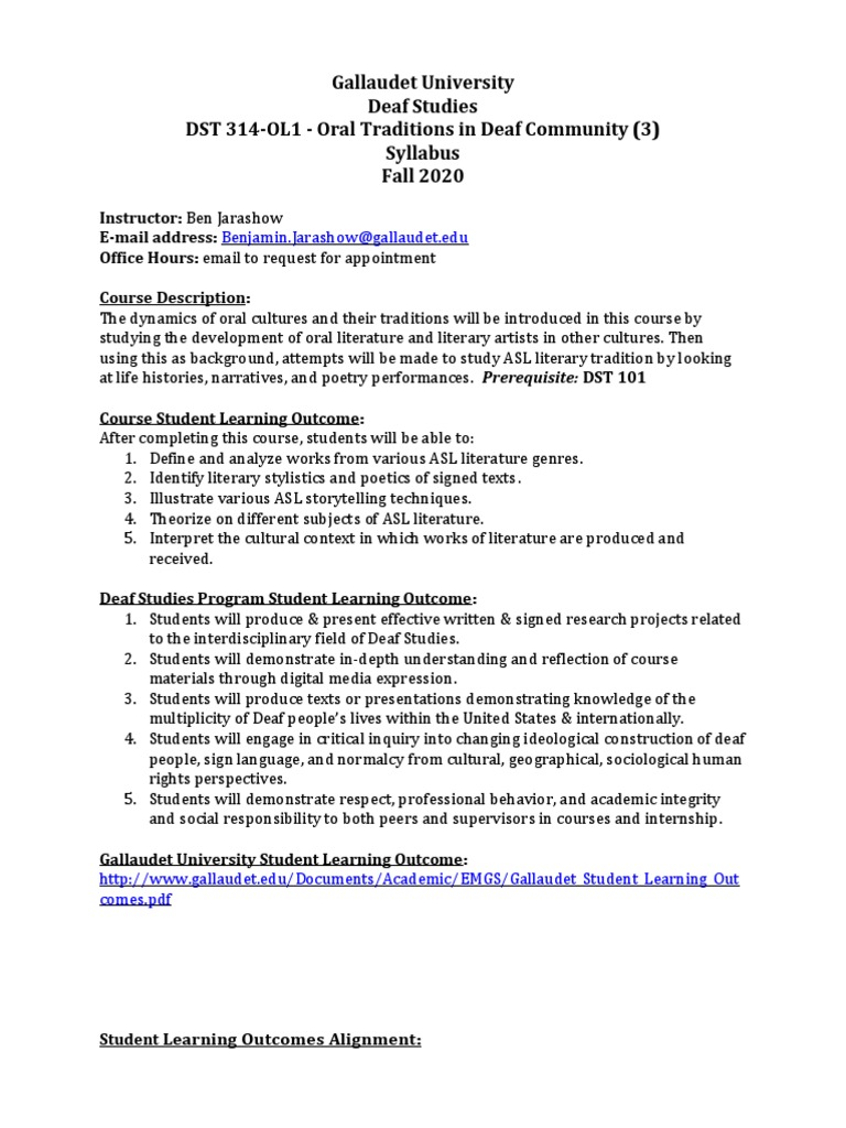 DST 314: ASL Oral Traditions Syllabus | PDF | Critical Thinking | Test ...