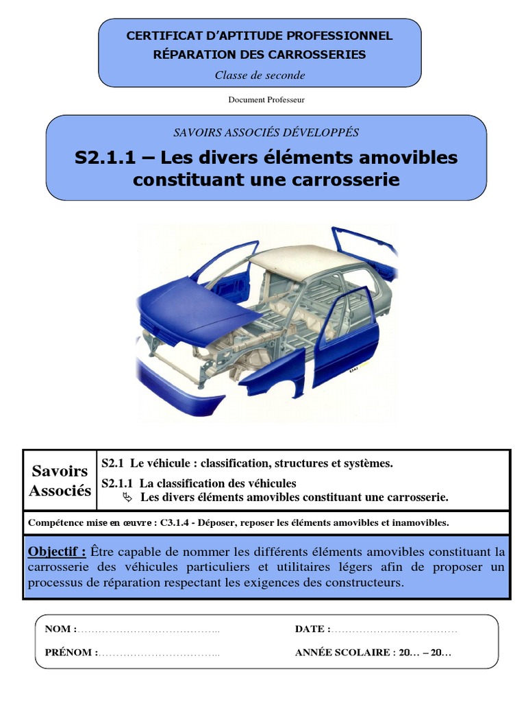 S2.1.1 - Les Divers Éléments Amovibles Constituant Une Carrosserie, PDF, Constructeurs automobiles