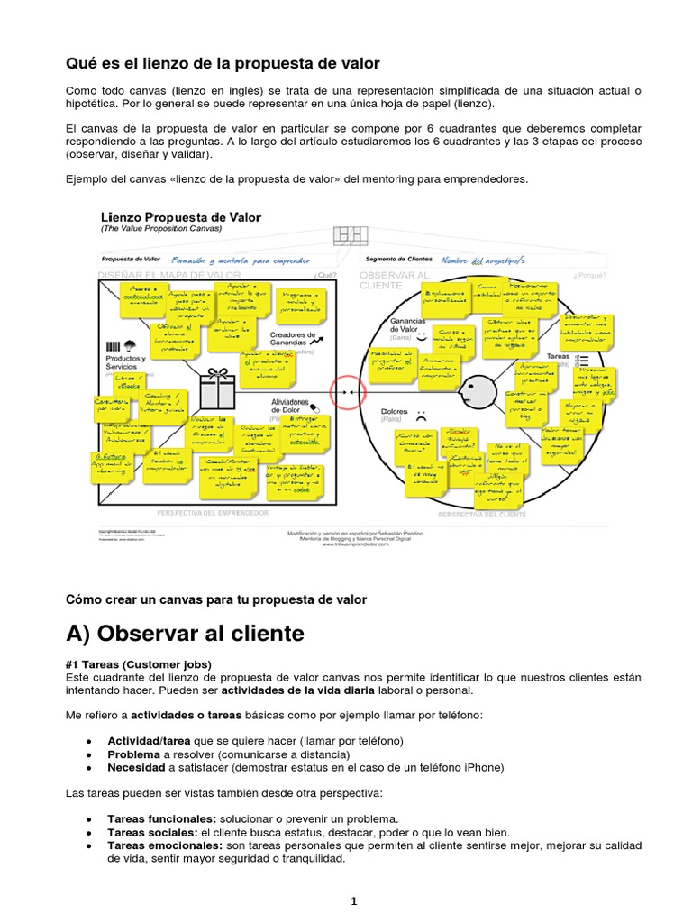 Guía para el Lienzo de Propuesta de Valor | PDF | Cliente | Yo telefono