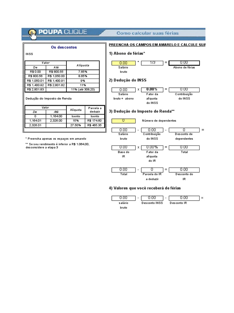 Planilha Calculo de Ferias | PDF | Férias trabalhistas | Renda