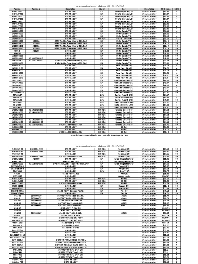 Hyundai & Kia Shock Absorber Parts List | PDF | Wheeled Vehicles | Car