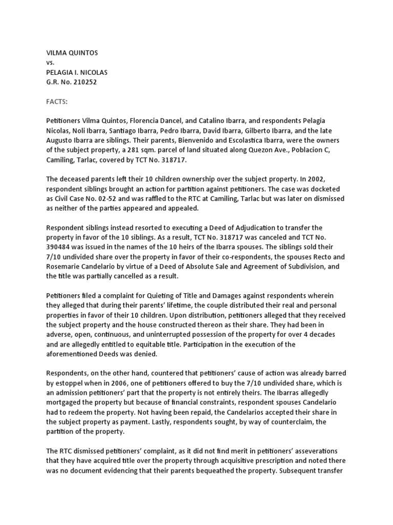 Quintos VS Nicolas PDF Laches (Equity) Res Judicata