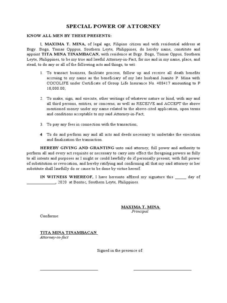 Special Power of Attorney PDF Power Of Attorney Civil Law (Legal