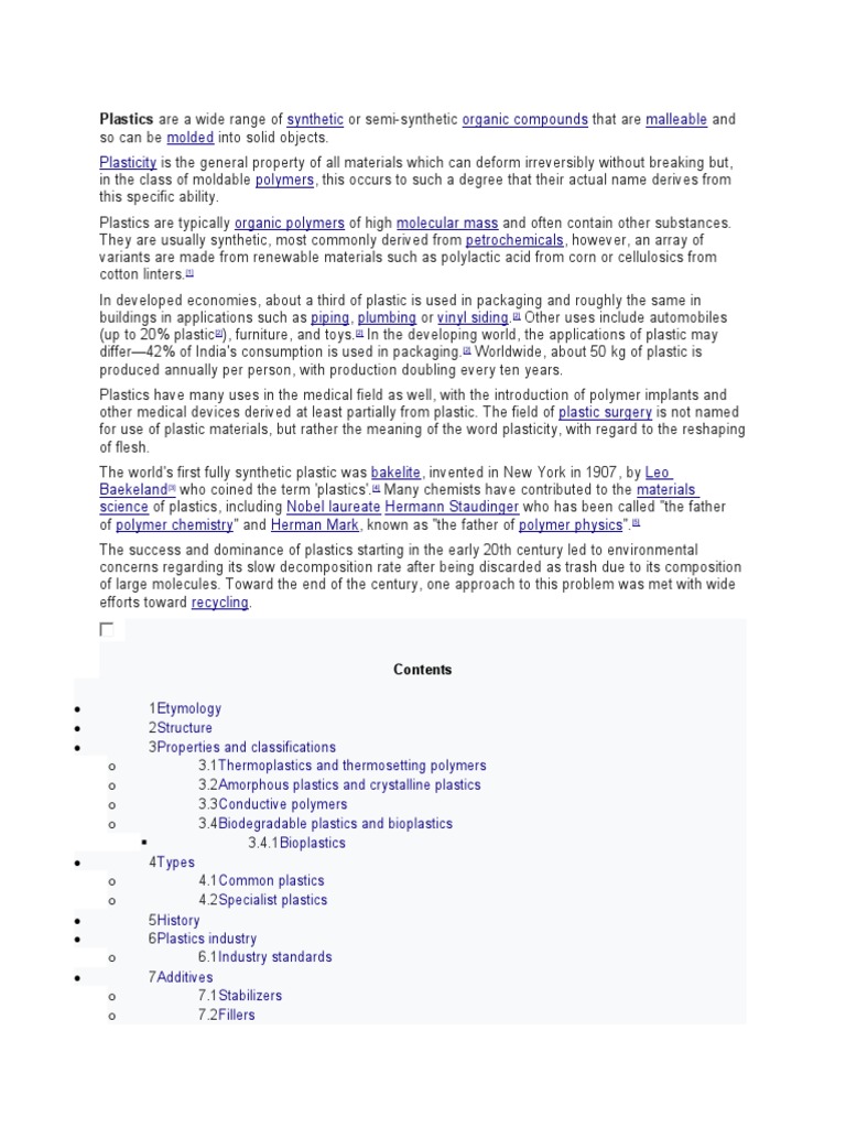 Plastics Are A Wide Range Of: o o o o o o o o o | Download Free PDF ...