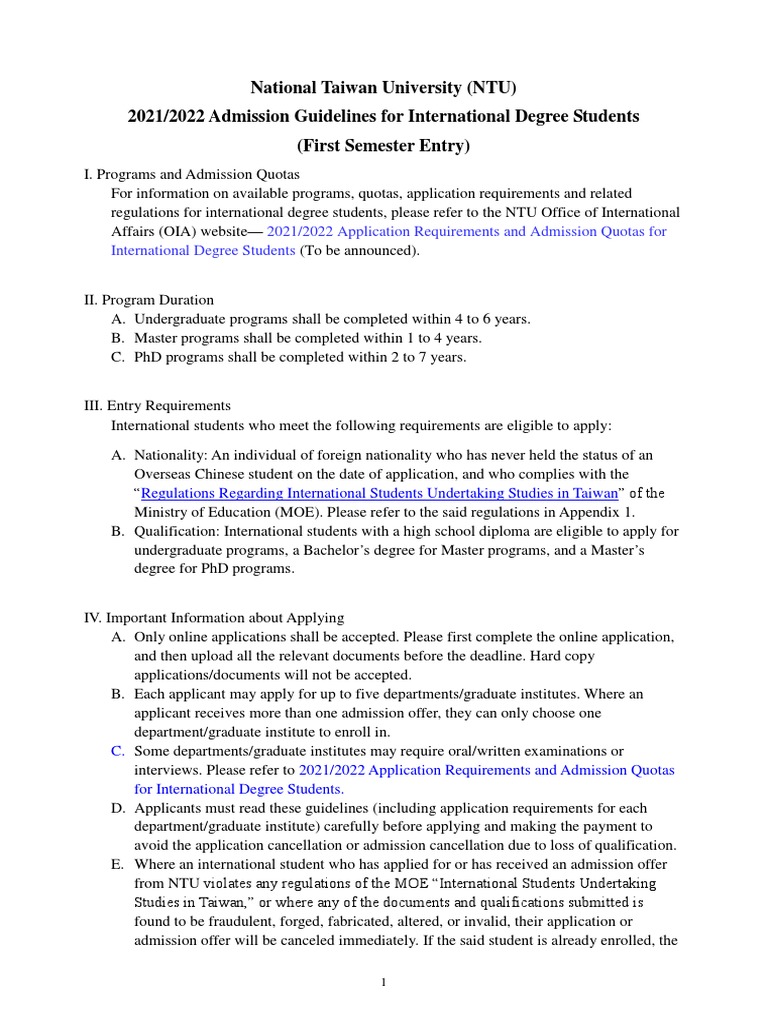 National Taiwan University Admission Process 2021/2022 PDF