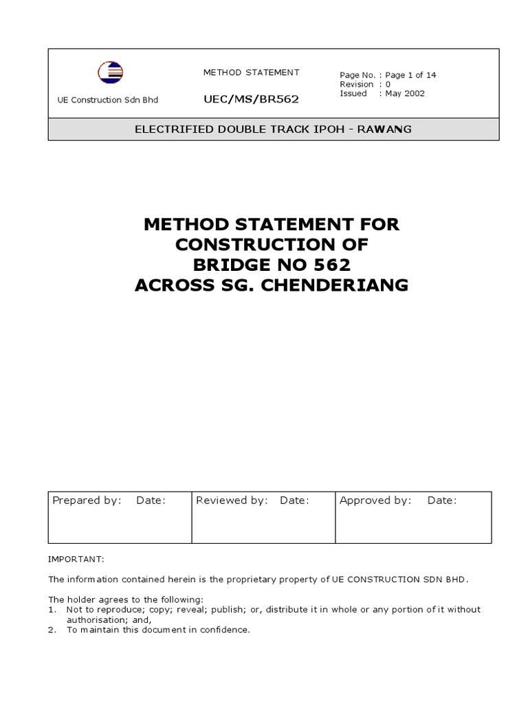 Method Statement For Construction of Bridge No 562 Across Sg