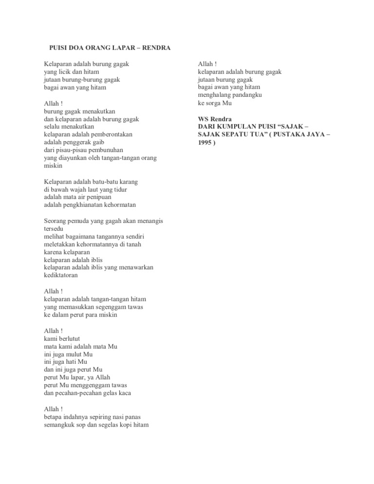 Contoh Puisi Orang Lapar Kumpulan Puisi