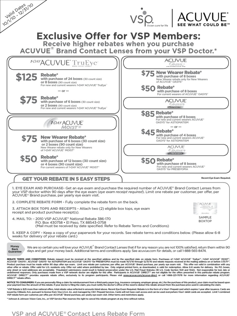 VSP and ACUVUE Contact Lens Rebate Form PDF Contact Lens Debit Card