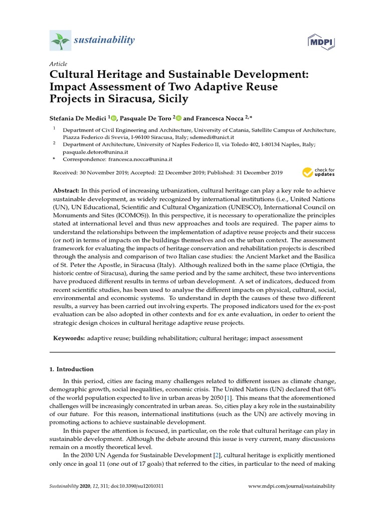 Cultural Heritage and Sustainable Development: Impact Assessment of Two ...