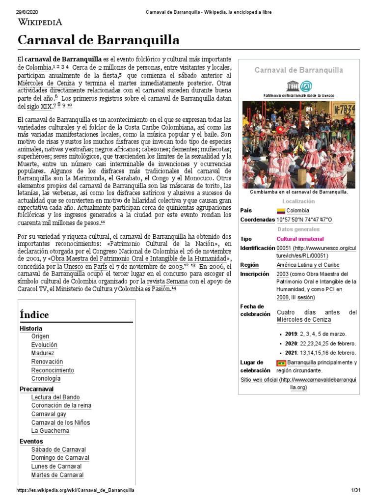 Carnaval de Barranquilla - Wikipedia, La Enciclopedia Libre | PDF
