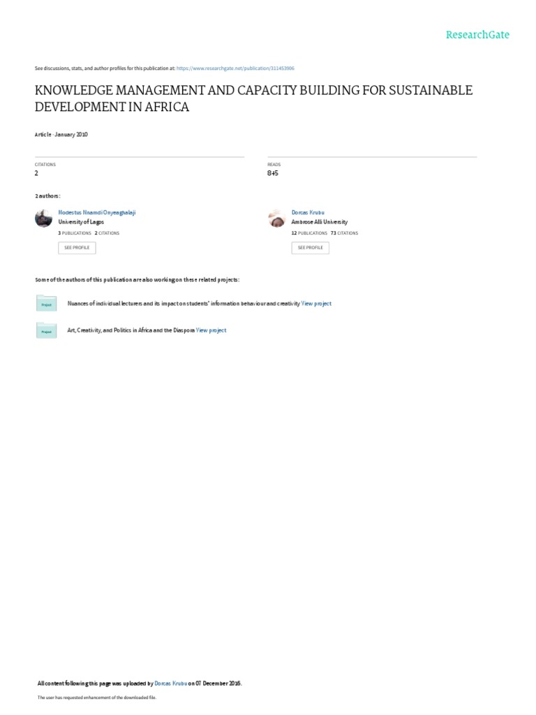 Knowledge Management for Africa's Development | PDF | Capacity Building ...