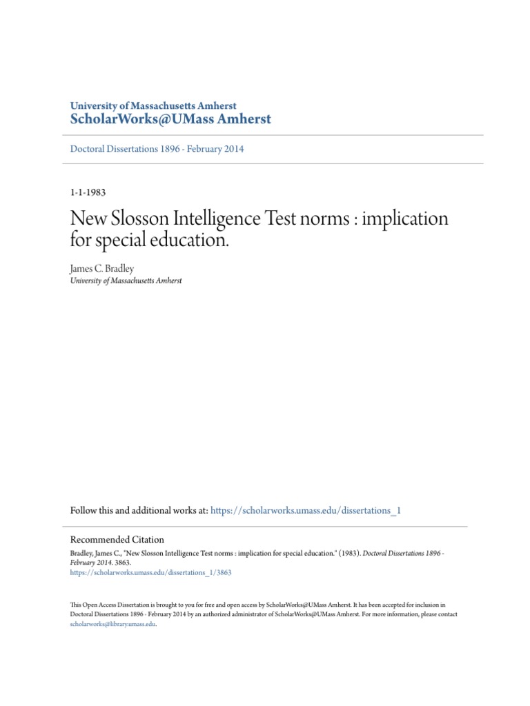 New Slosson Intelligence Test Norms - Implication For Special Edu PDF ...