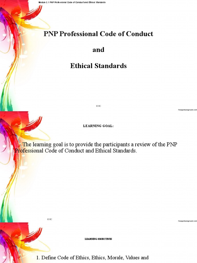 PNP Professional Code of Conduct and Ethical Standards - PPSX | PDF ...