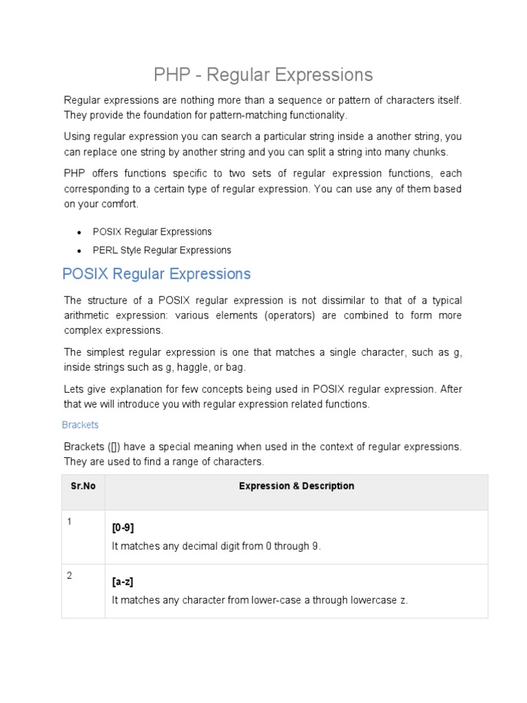 PHP - Regular Expressions | PDF | Regular Expression | Notation