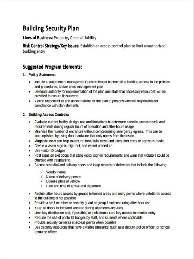 Building Security Plan Example PDF