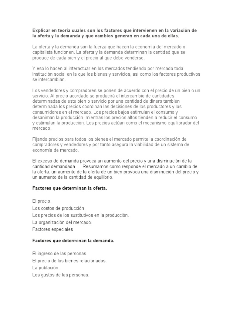 Factores que Afectan Oferta y Demanda | PDF | Oferta (economía) | Precios