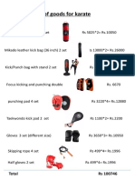 Price Lists of Goods For Karate