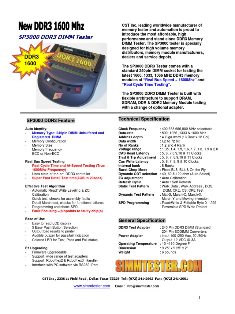 SP3000 DDR3 Memory DIMM Tester Overview | PDF | Computer Memory ...