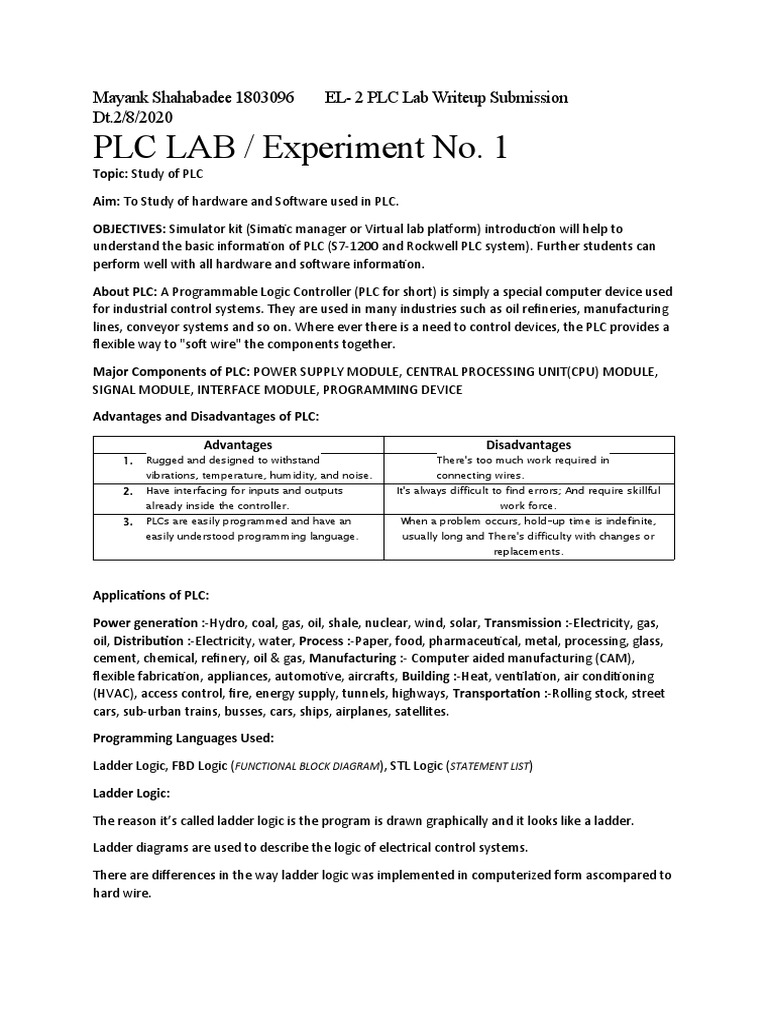 Advantages and Disadvantages of PLC PDF Programmable Logic