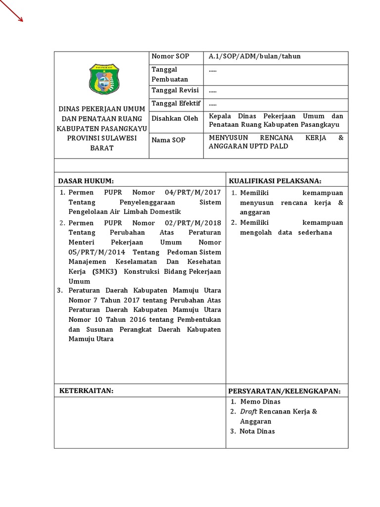 SOP Penyusunan Rencana Kerja UPTD PALD | PDF