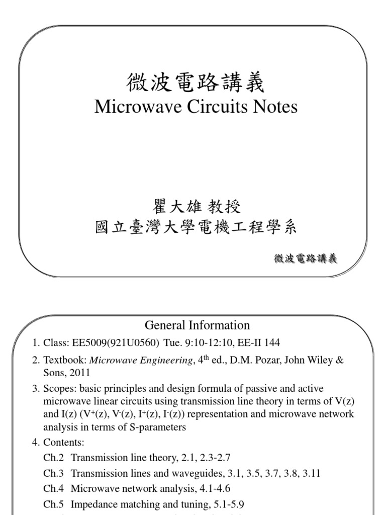 Microwave Circuits Notes PDF | PDF | Transmission Line | Microwave