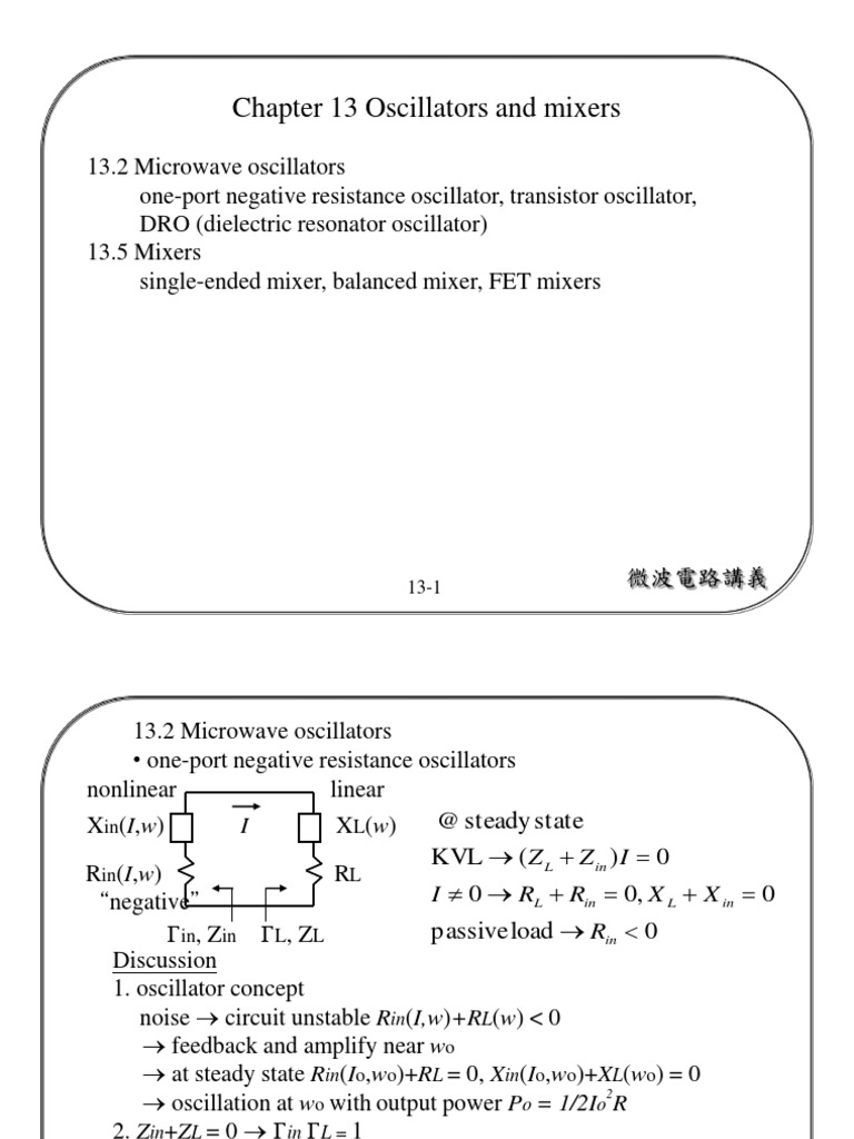 Chapter 13 Oscillators and Mixers PDF Electronic Oscillator