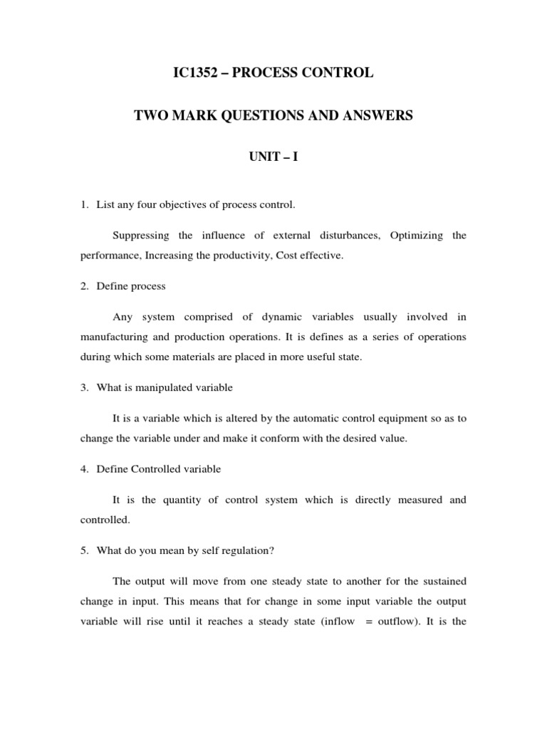 Process Control Q&A Overview | PDF | Control Theory | Valve