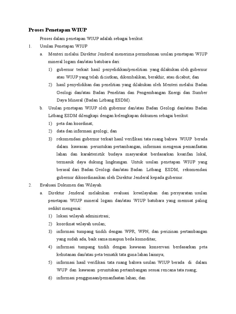 Proses Penetapan WIUP Mineral dan Batubara | PDF