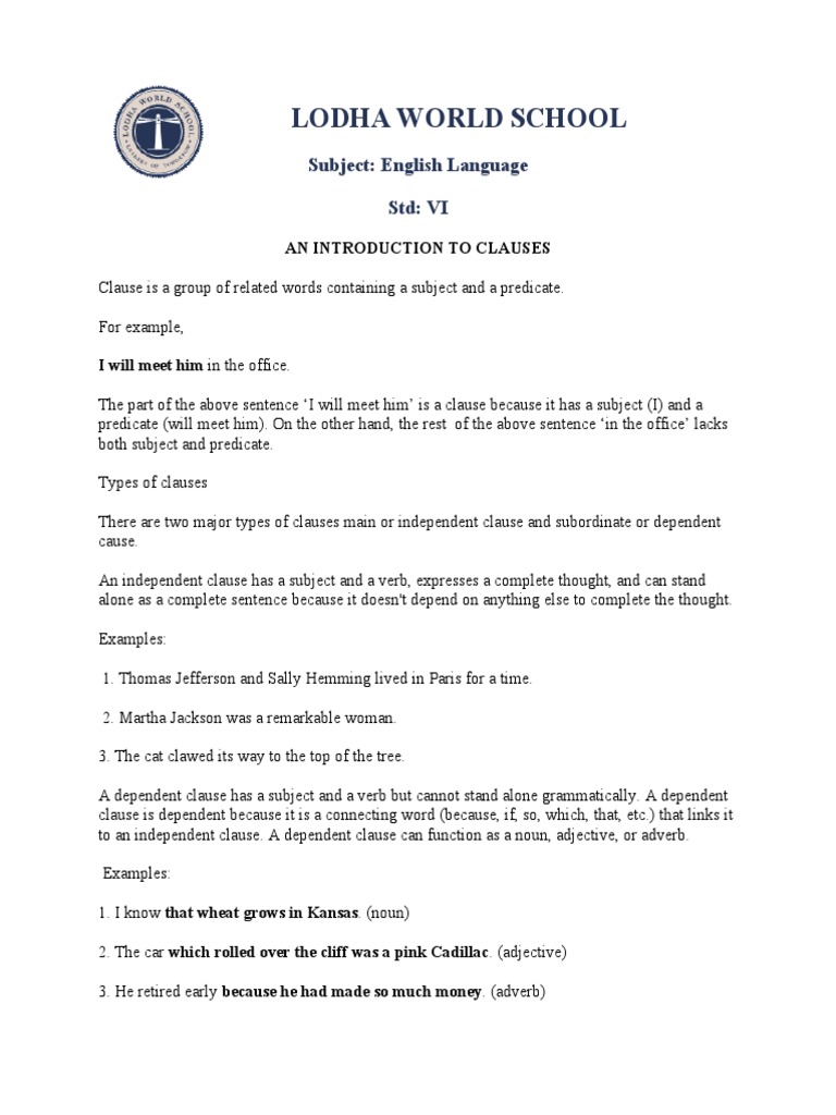Clauses for 6th Grade Students | PDF | Foreign Language Studies