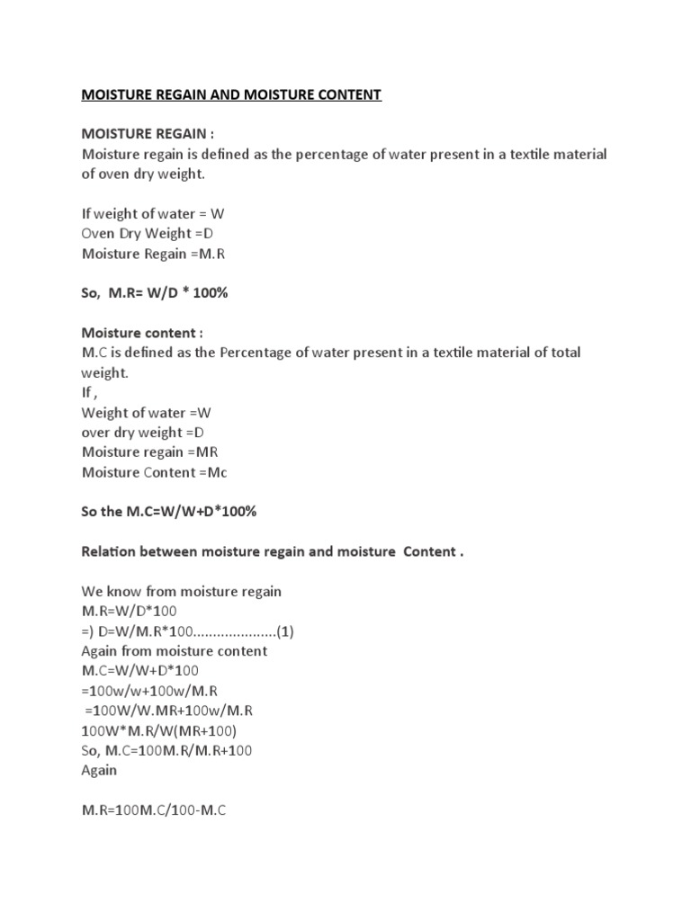Moisture Regain and Moisture Content PDF