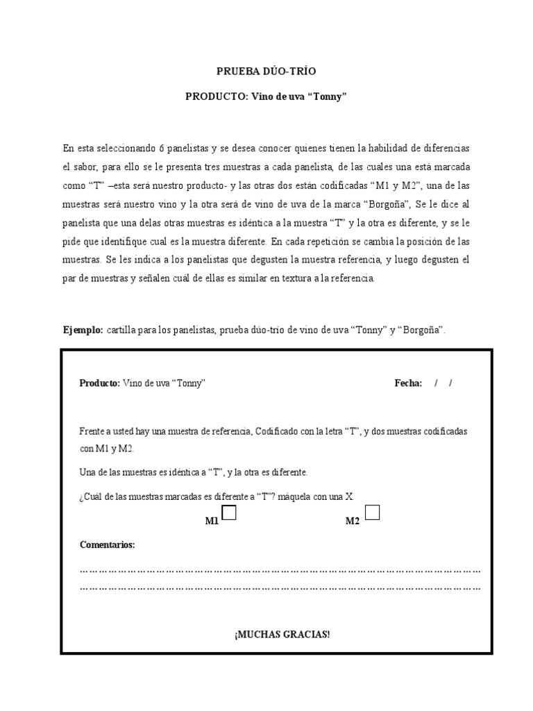 Guía para identificar el sabor de vinos mediante una prueba dúo-trío | PDF