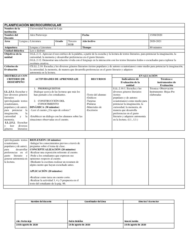 Plan de 3er Grado PDF | PDF | Cuentos | Evaluación