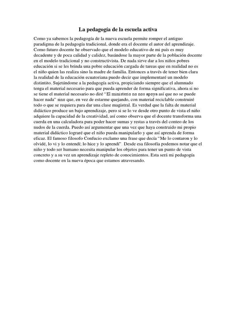 La Pedagogía de La Escuela Activa PDF | PDF