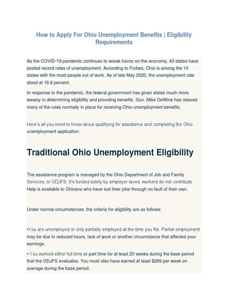 How To Apply For Ohio Unemployment Benefits PDF Unemployment