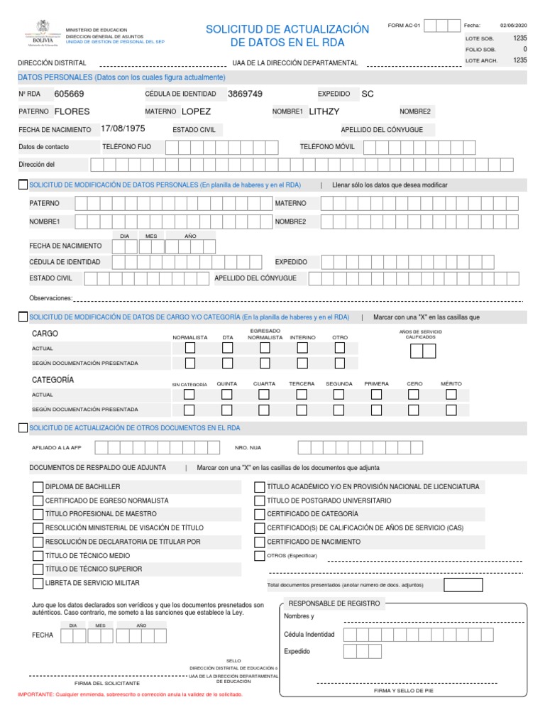 Solicitud de Actualización RDA | PDF | Gobierno | Educación avanzada