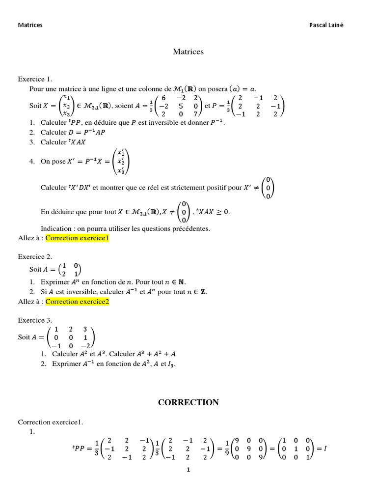 Cours sur les Matrices de Pascal Lainé | PDF | Nombre réel ...