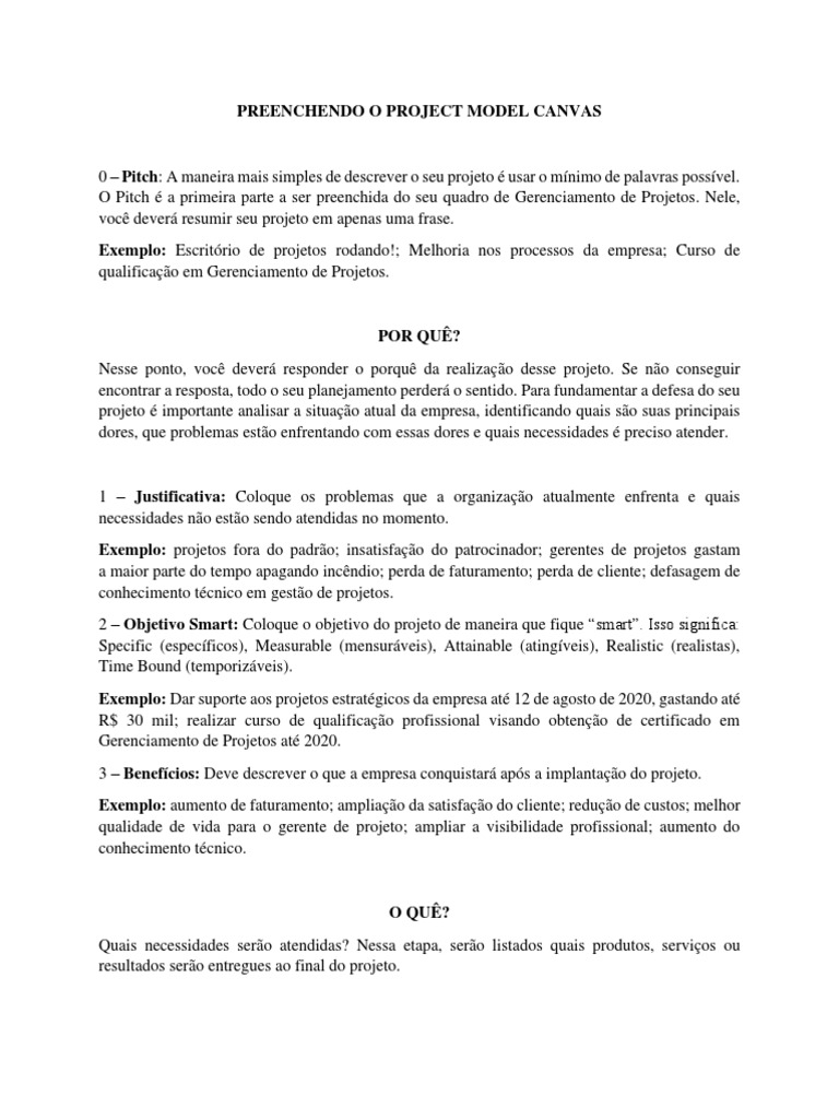 Preenchendo o Project Model Canvas | PDF | Gestão de projetos | Partes ...