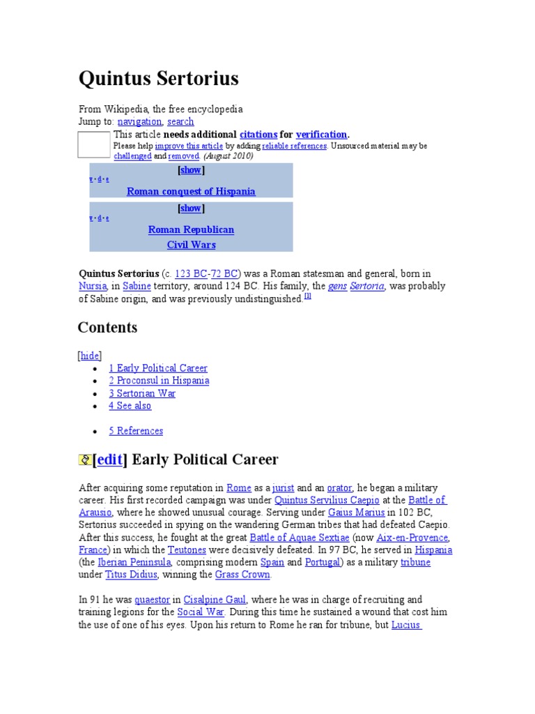 Quintus Sertorius Citations Verification PDF Pompey Classical