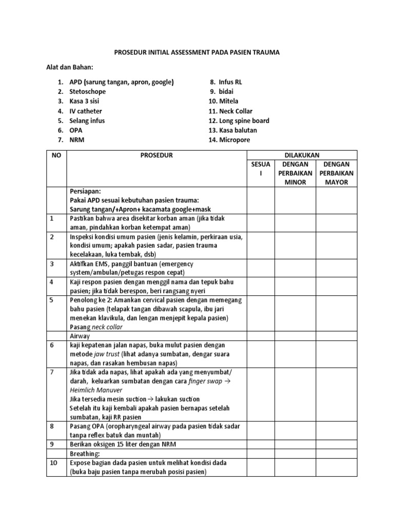 Initial Assessment Alat Dan Bahan Pdf