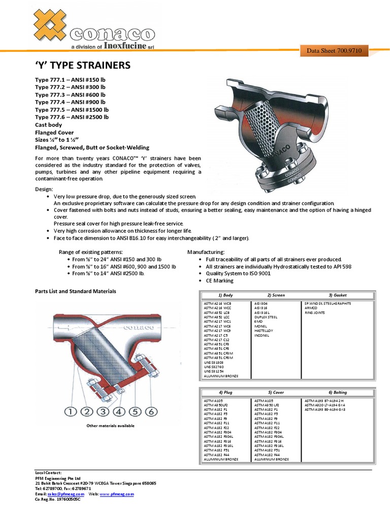 Y' Type Strainers Data Sheet 700.9710 PDF Mechanical Engineering Nature