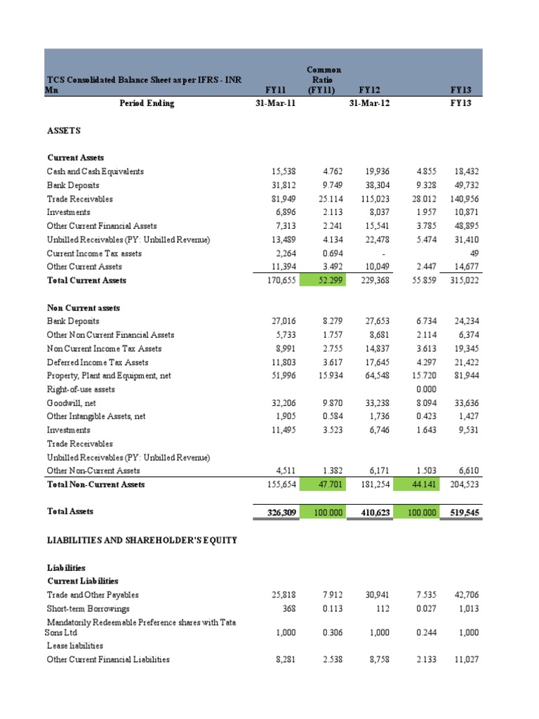 TCS Consolidated Balance Sheet Analysis | PDF | Net Income | Accounting