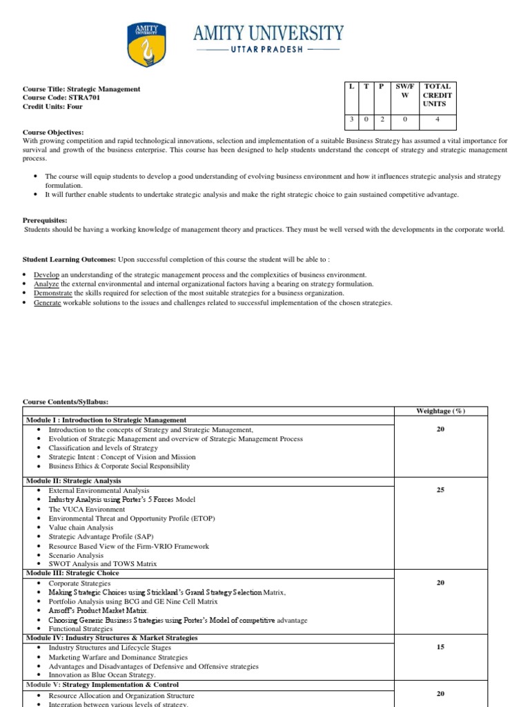 Strategic Management Course Overview | PDF | Strategic Management ...
